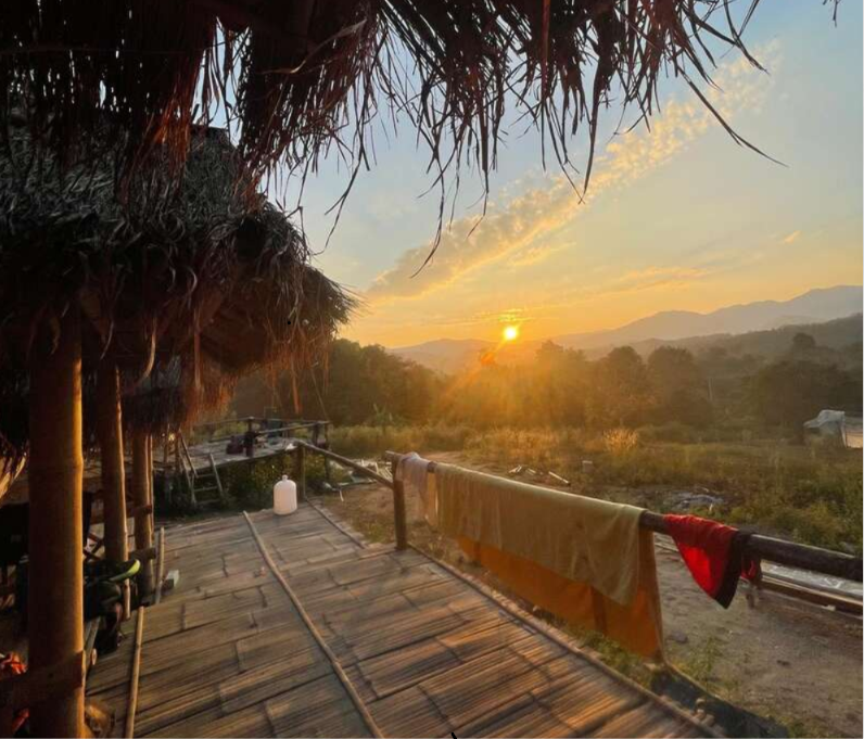 Bamboo bungalow exterior on the farm